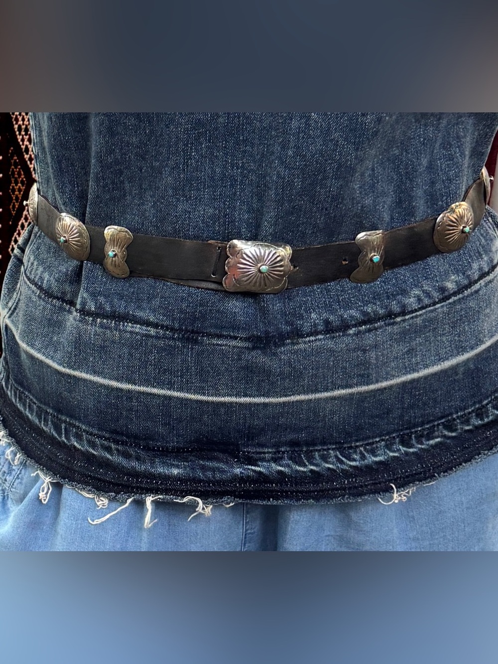 🌹Stunning Vtg Navajo 13 pc Sterling Silver & Turquoise Concho Leather Belt~MINT - Picture 2 of 16